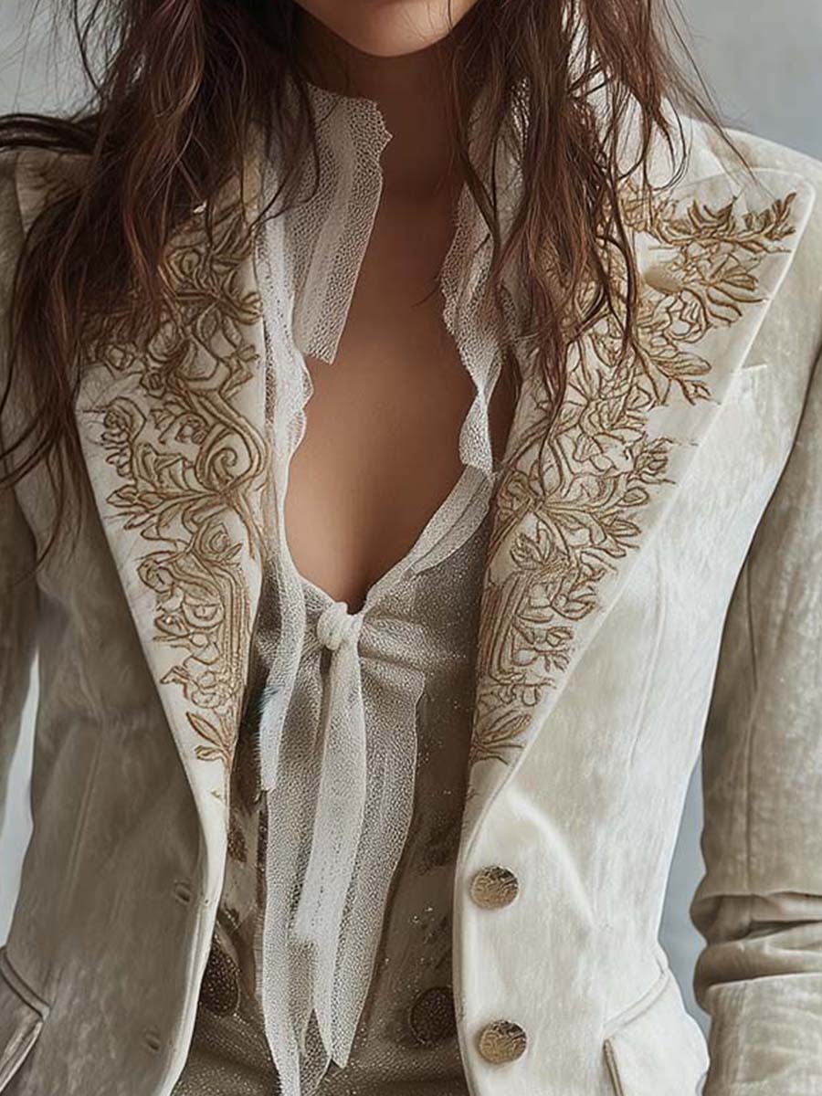 Oriana™ | Gold Embroidered Tailored Blazer