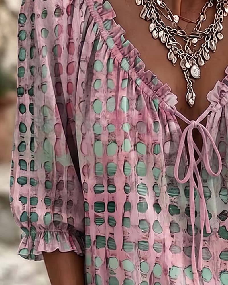 Josephine™ | Polka Dot Lace-Up Blouse