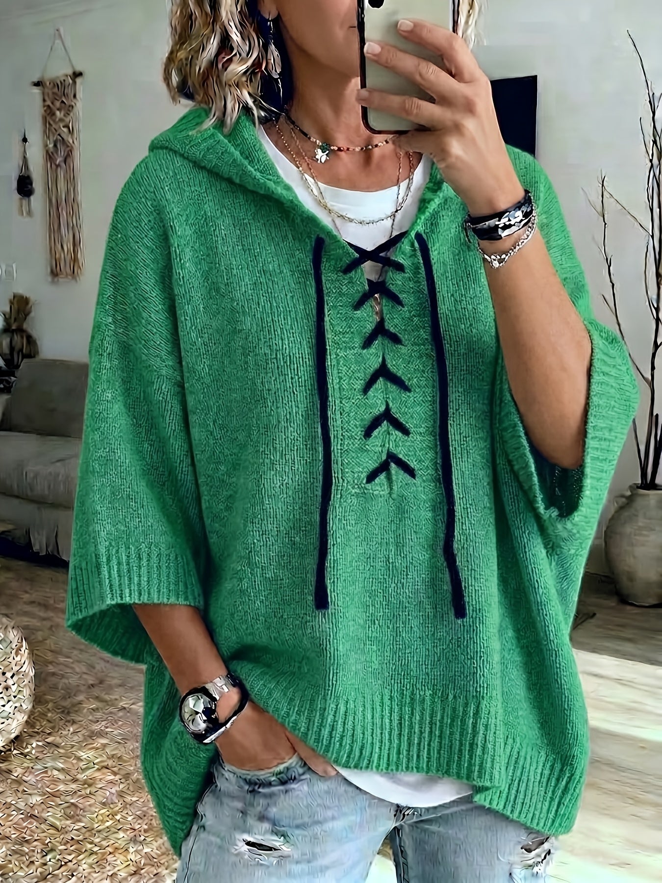 Bexley™ | Lace-Up Batwing Hooded Pullover