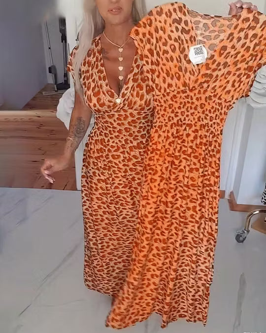Esmé™ | Elegant Leopard Print V-Neck Dress