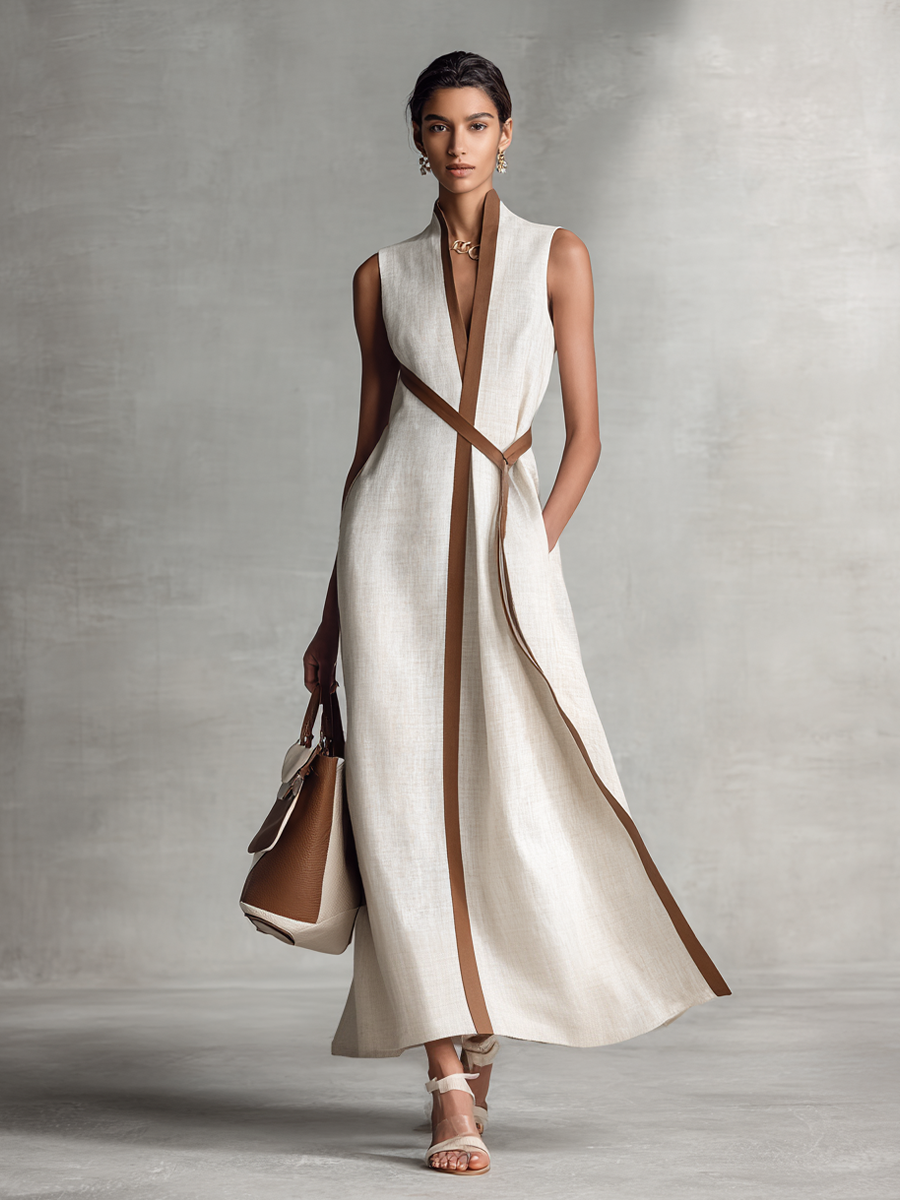 Cordelia | Sleeveless V-Neck Tie-Waist Maxi Dress