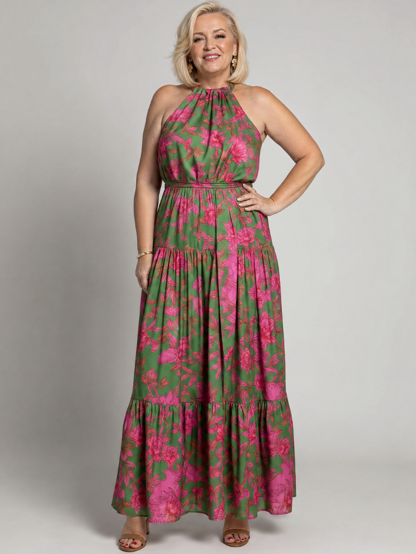 Mireana™ | Draped Midi Dress with Halter Neckline