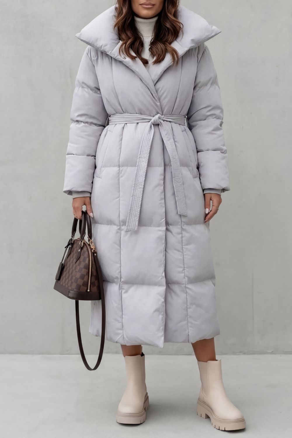 Women's Belted Silhouette Long Padded Puffer Coat