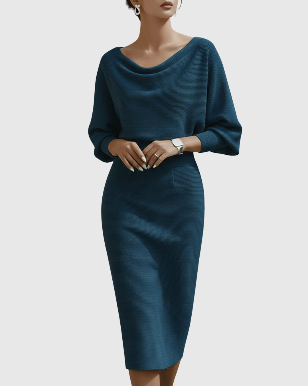 White Draped Batwing Midi Dress
