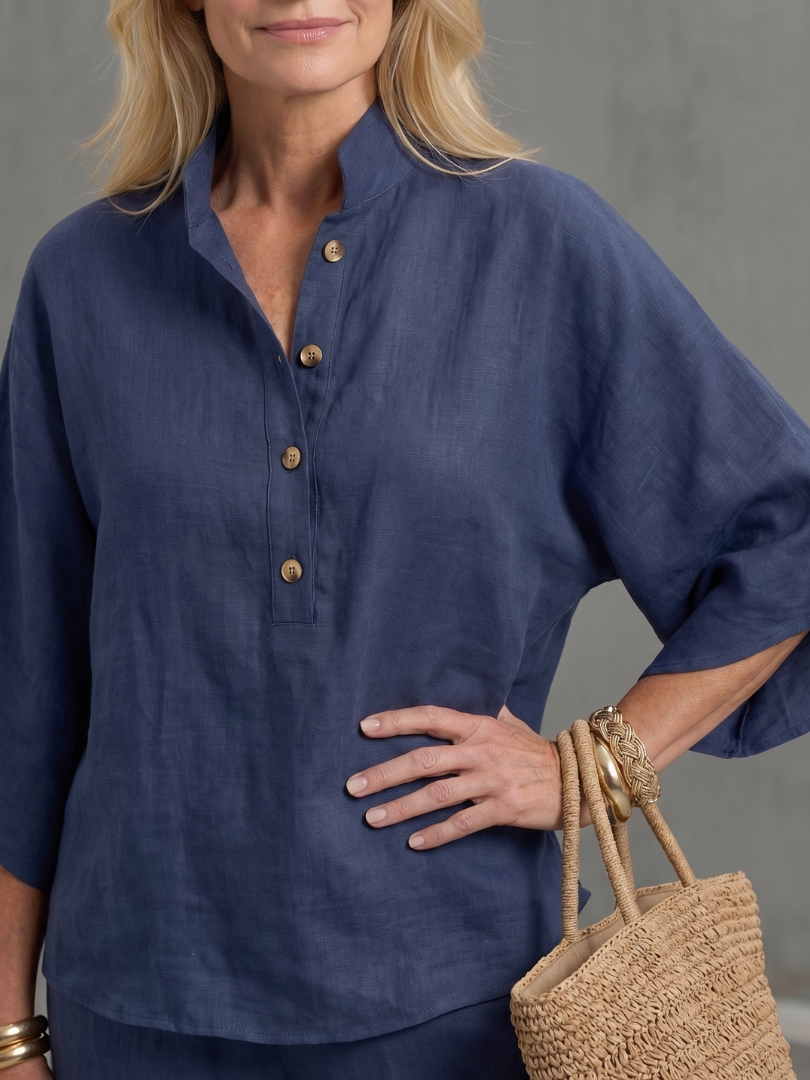 Levanne™ | Button Front Relaxed Tunic Trouser Set
