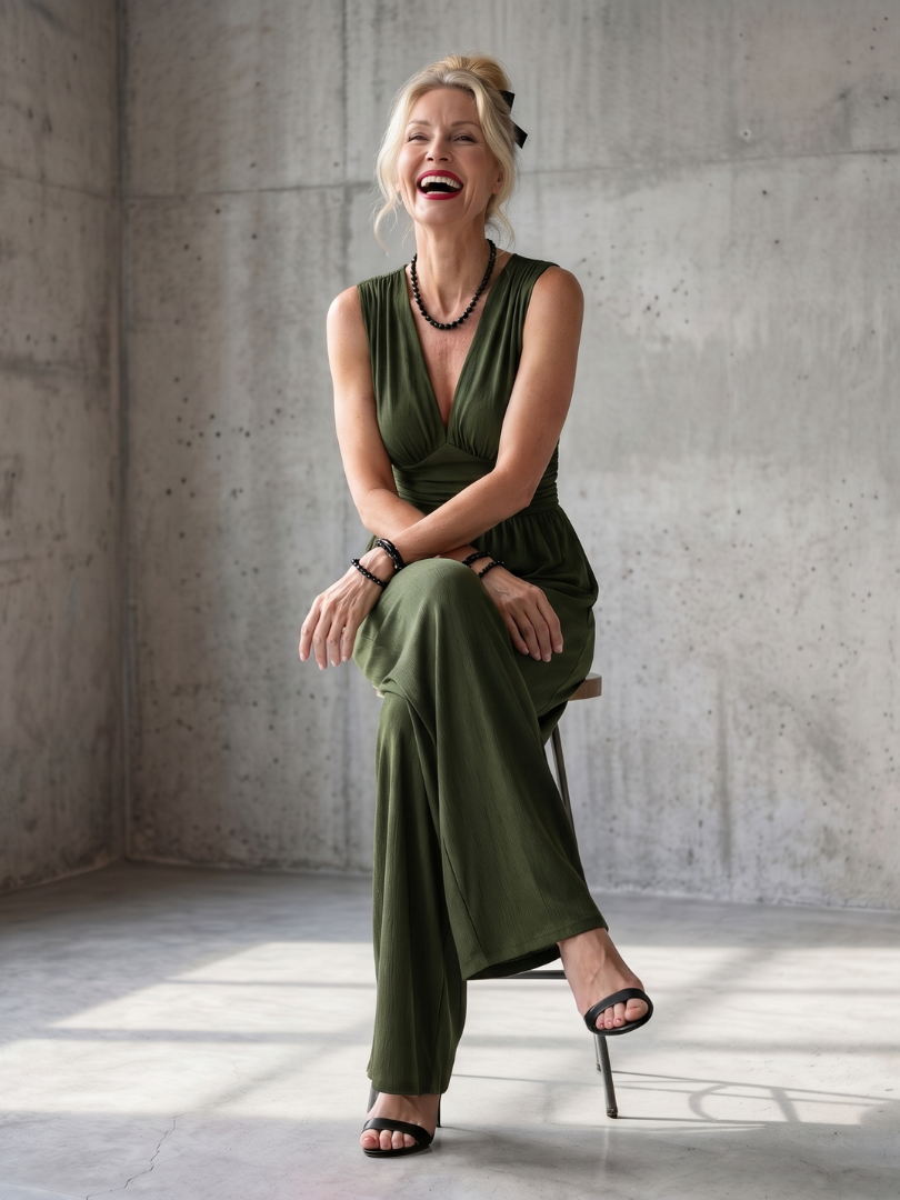 Celeste™ | Deep V Waist Defined Wide Leg Jumpsuit