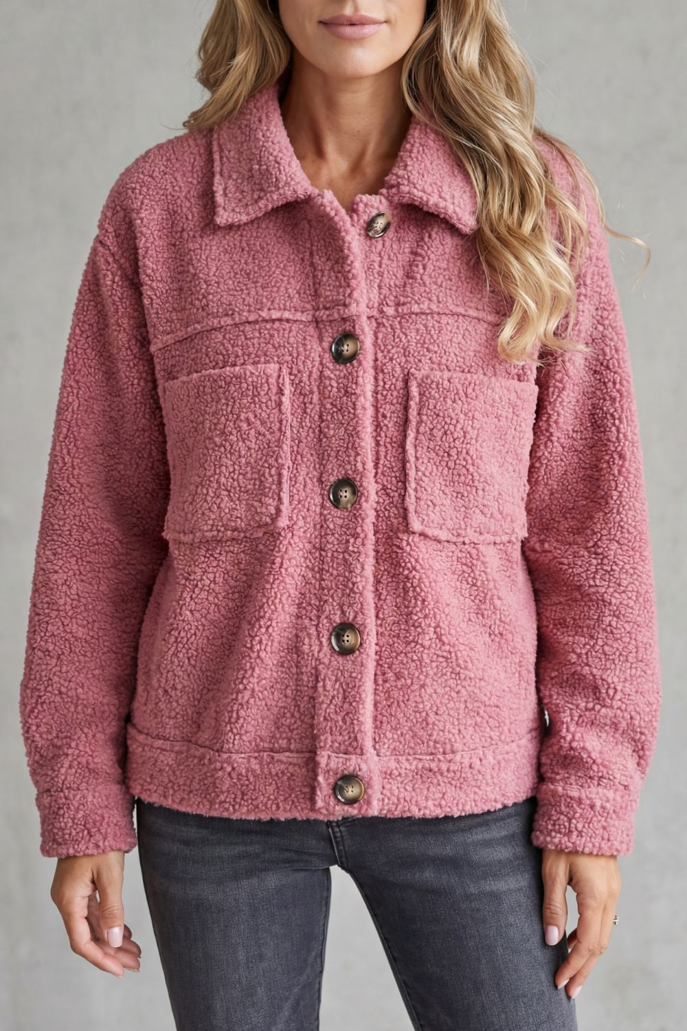 Women's Textured Fleece Style Button-up Jacket