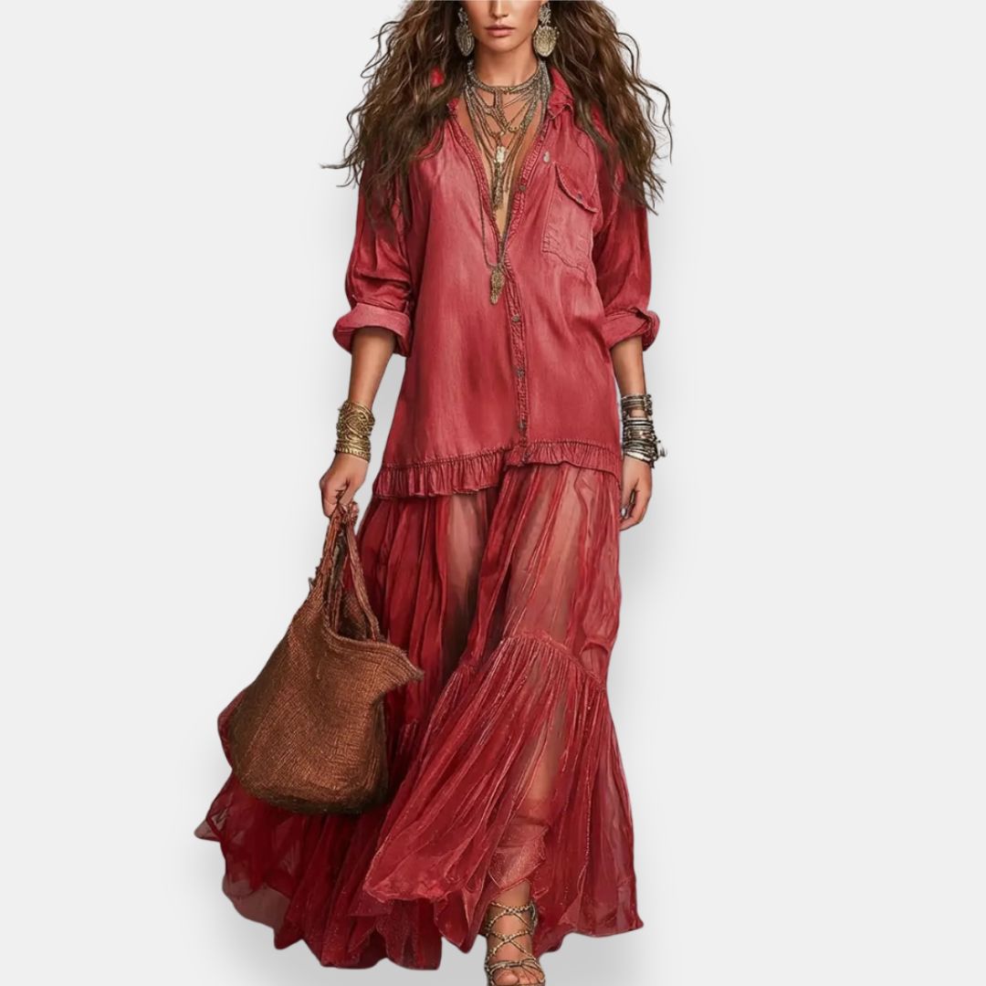 Maureen™ | Long Bohemian Ruffle Dress