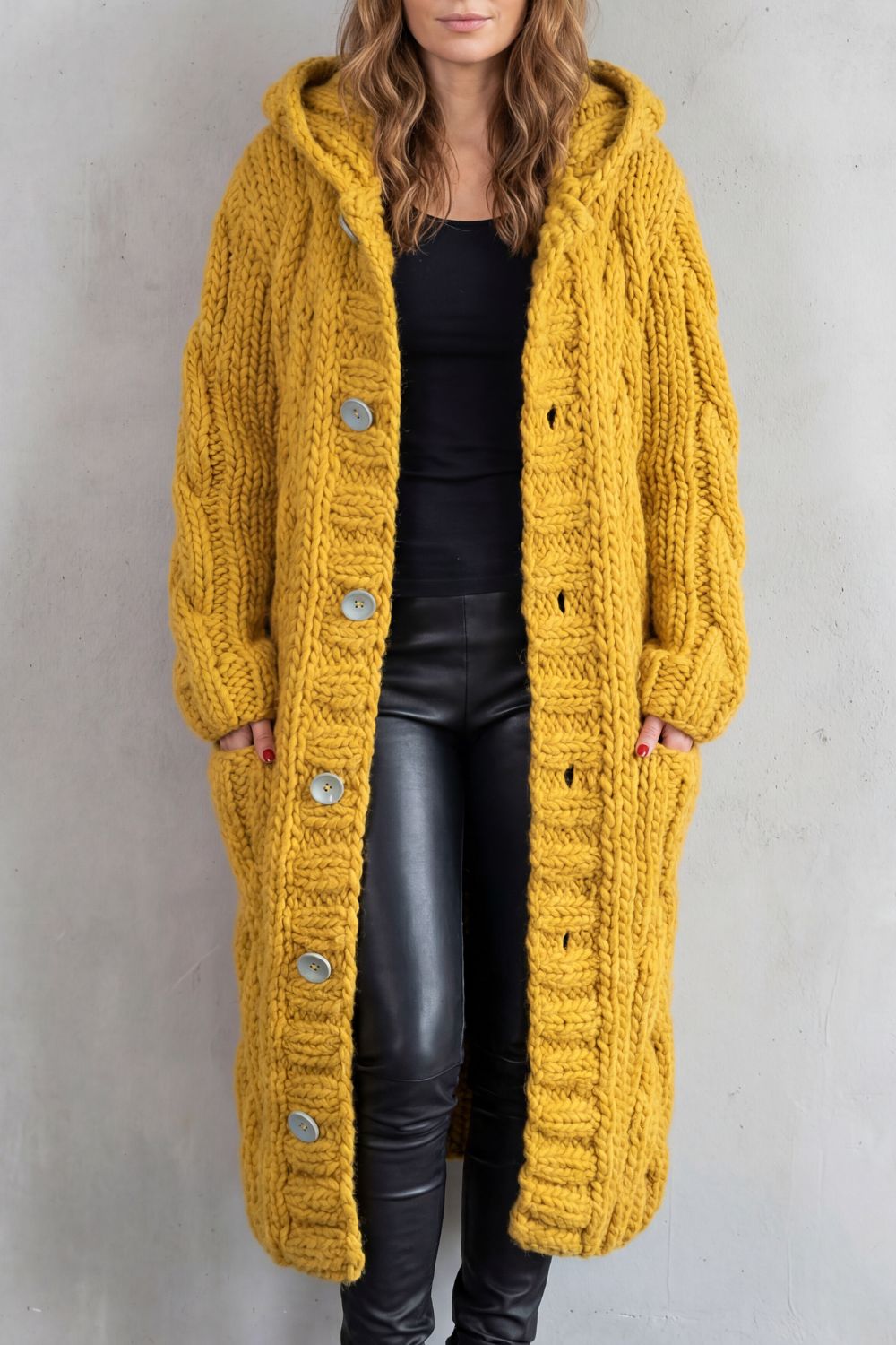Women's Oversized Cable Knit Hooded Cardigan Coat