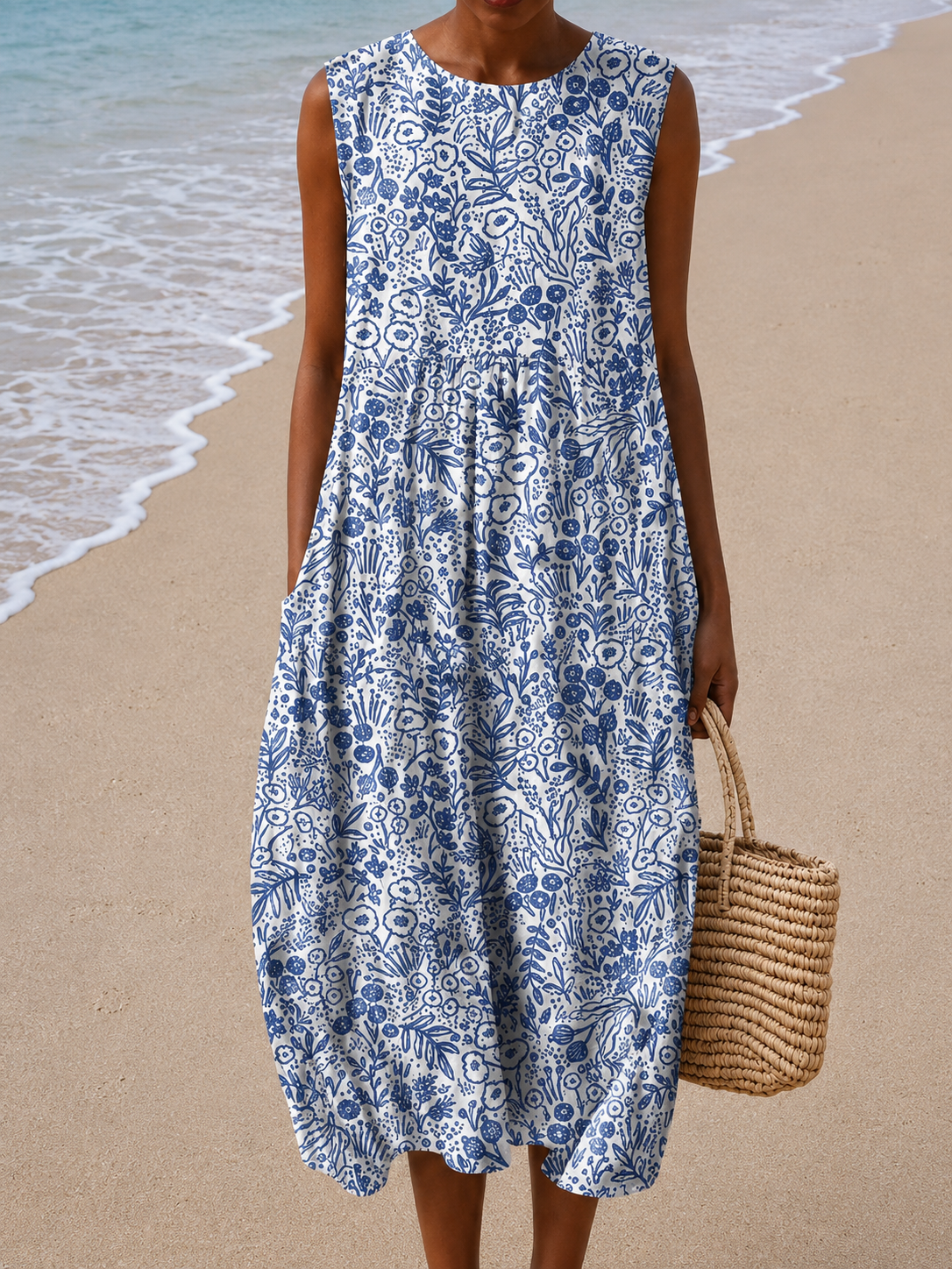 Posy™ | Sleeveless Midi Dress with Relaxed Fit