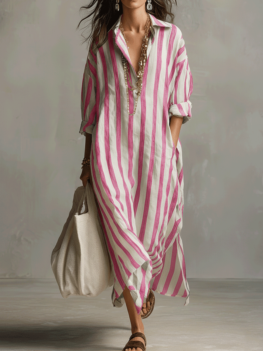 Kestelle™ | Striped Long Sleeve Maxi Dress