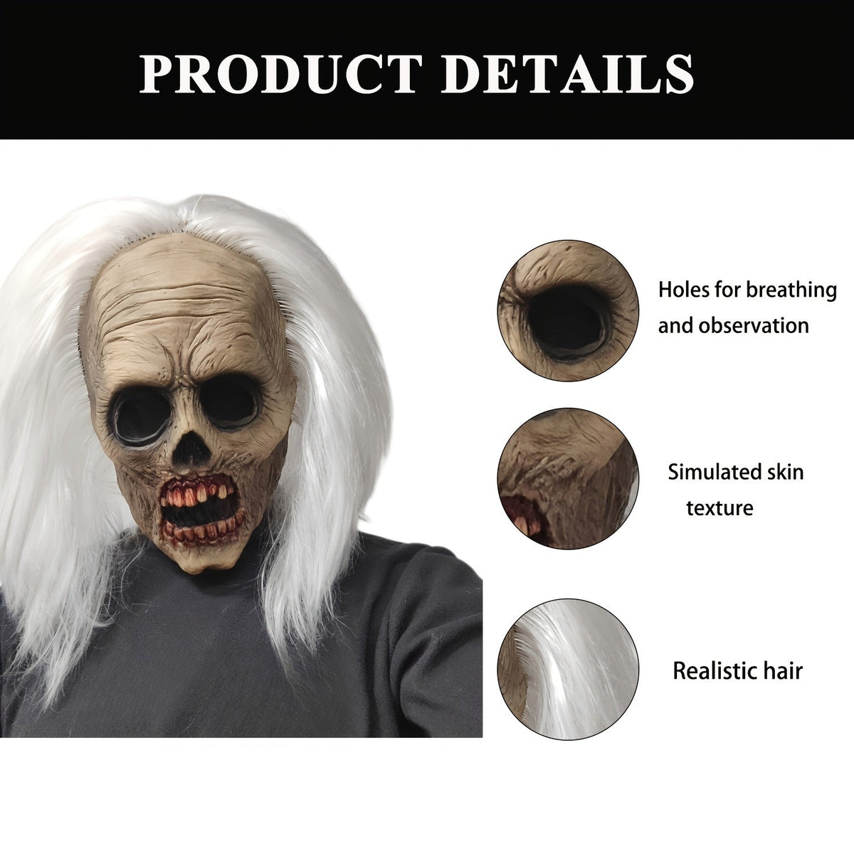 Women's Halloween White-Haired Skull Mask