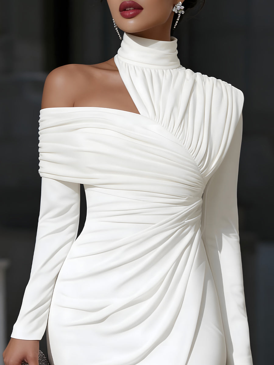 Lucinda™ | Asymmetric Draped Evening Dress with High Neck and One Shoulder