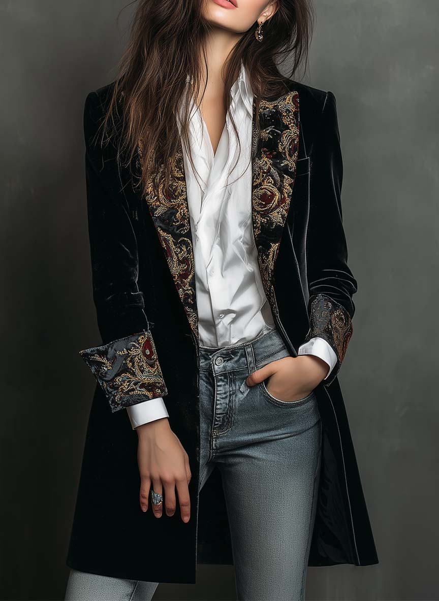 Mireaux™ | Baroque Print Lapel Slim Fit Blazer