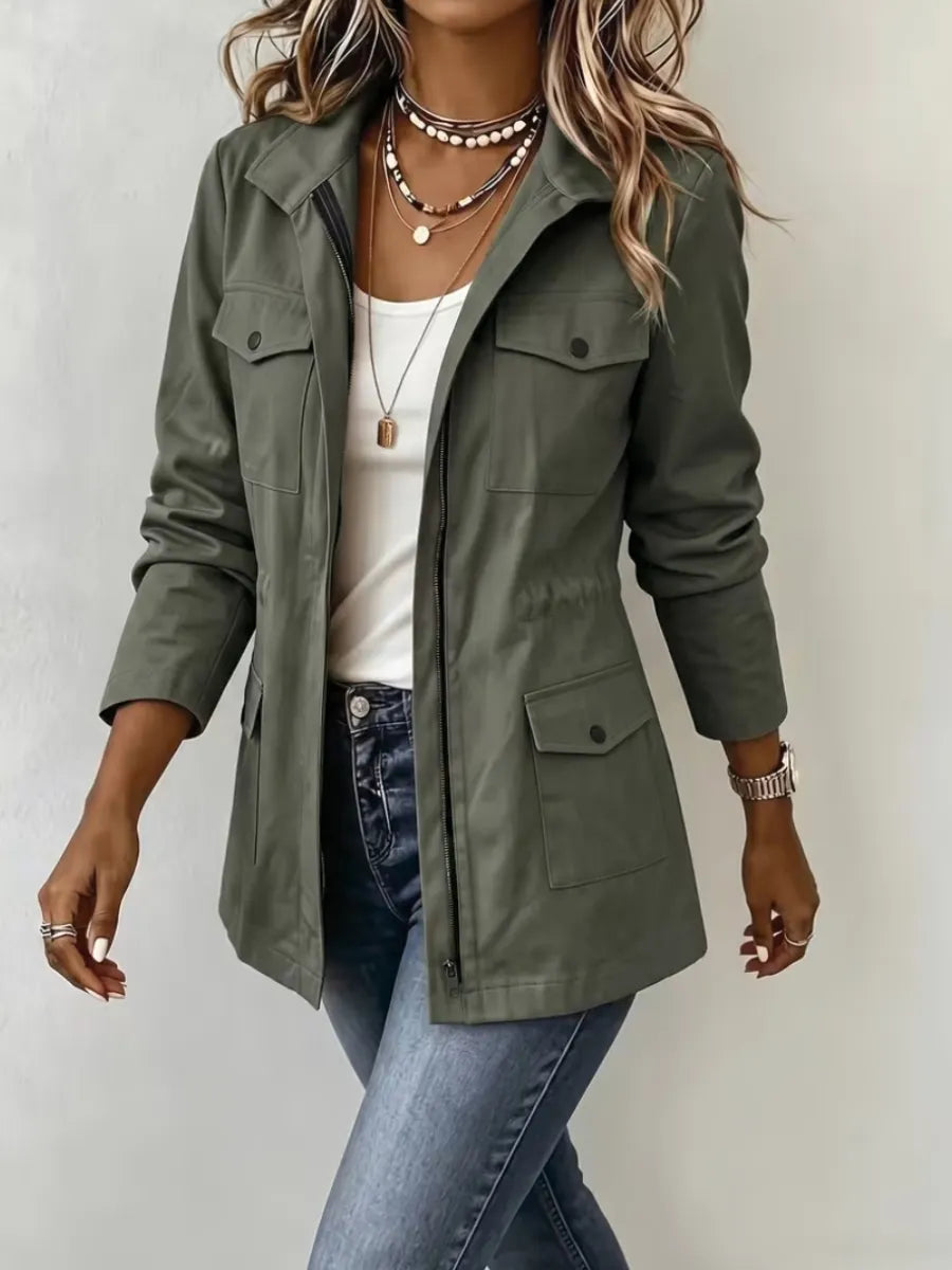 Freya | Jacket Zip Up Military Coat with Pockets