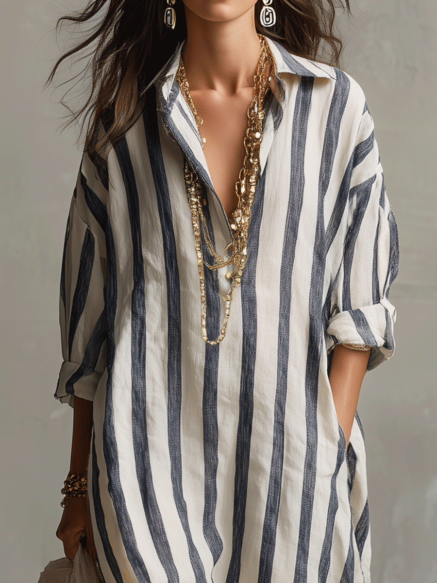 Kestelle™ | Striped Long Sleeve Maxi Dress
