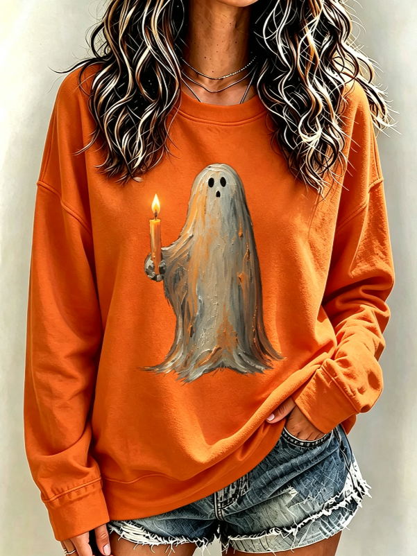 Women's Halloween Ghost Candle Sweatshirt