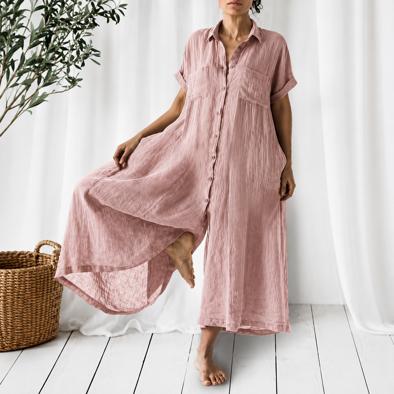 Novalie™ | Casual Solid Loose Lapel Maxi Shirt Dress