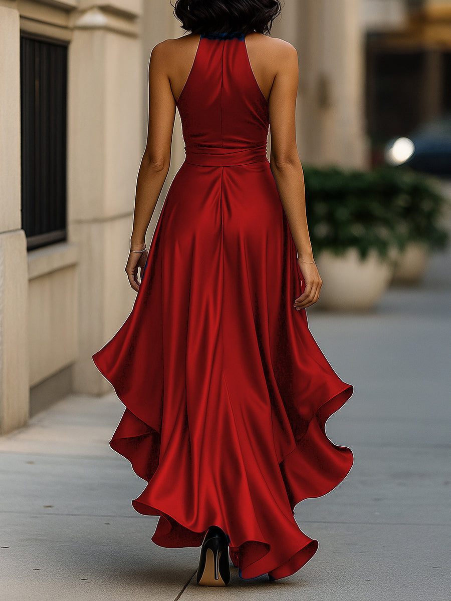 Evaine™ | Halter Neck Ruffle Evening Dress