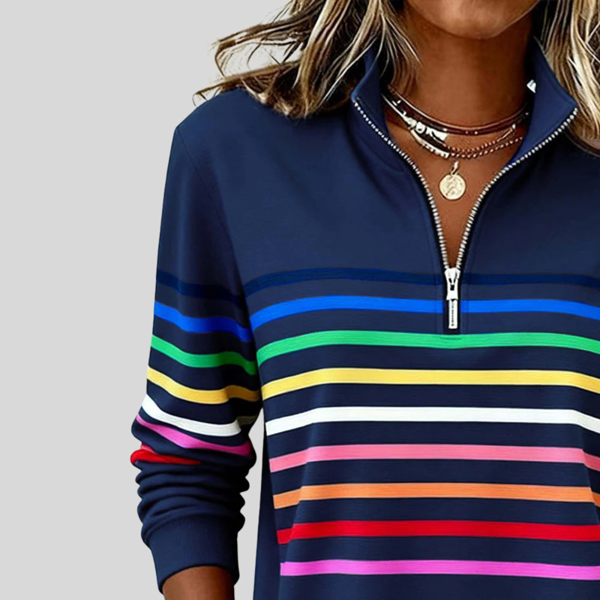 Prismette™ | Colourful Striped Quarter-Zip Sweatshirt