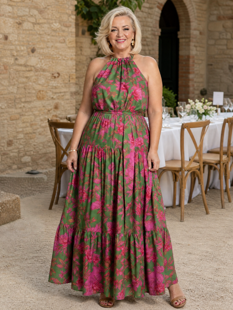 Mireana™ | Draped Midi Dress with Halter Neckline