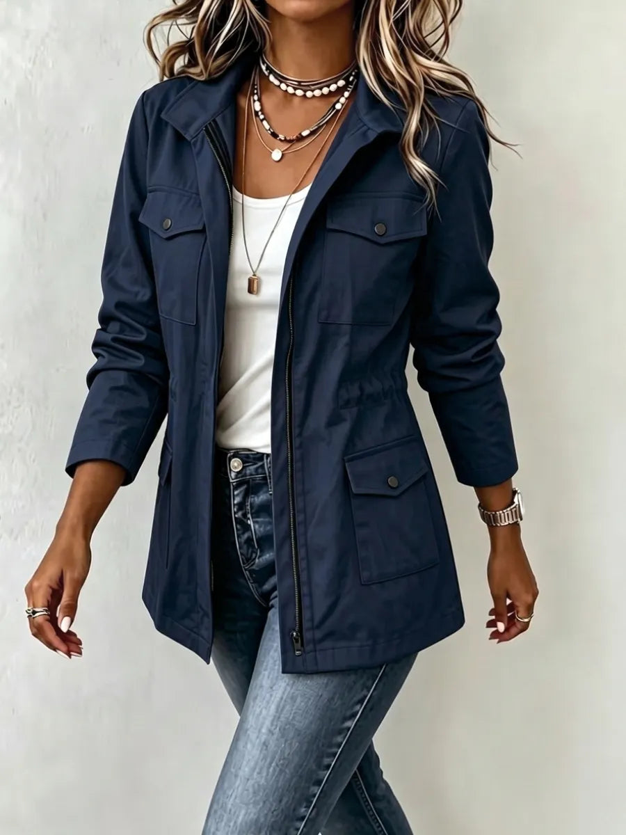 Freya | Jacket Zip Up Military Coat with Pockets