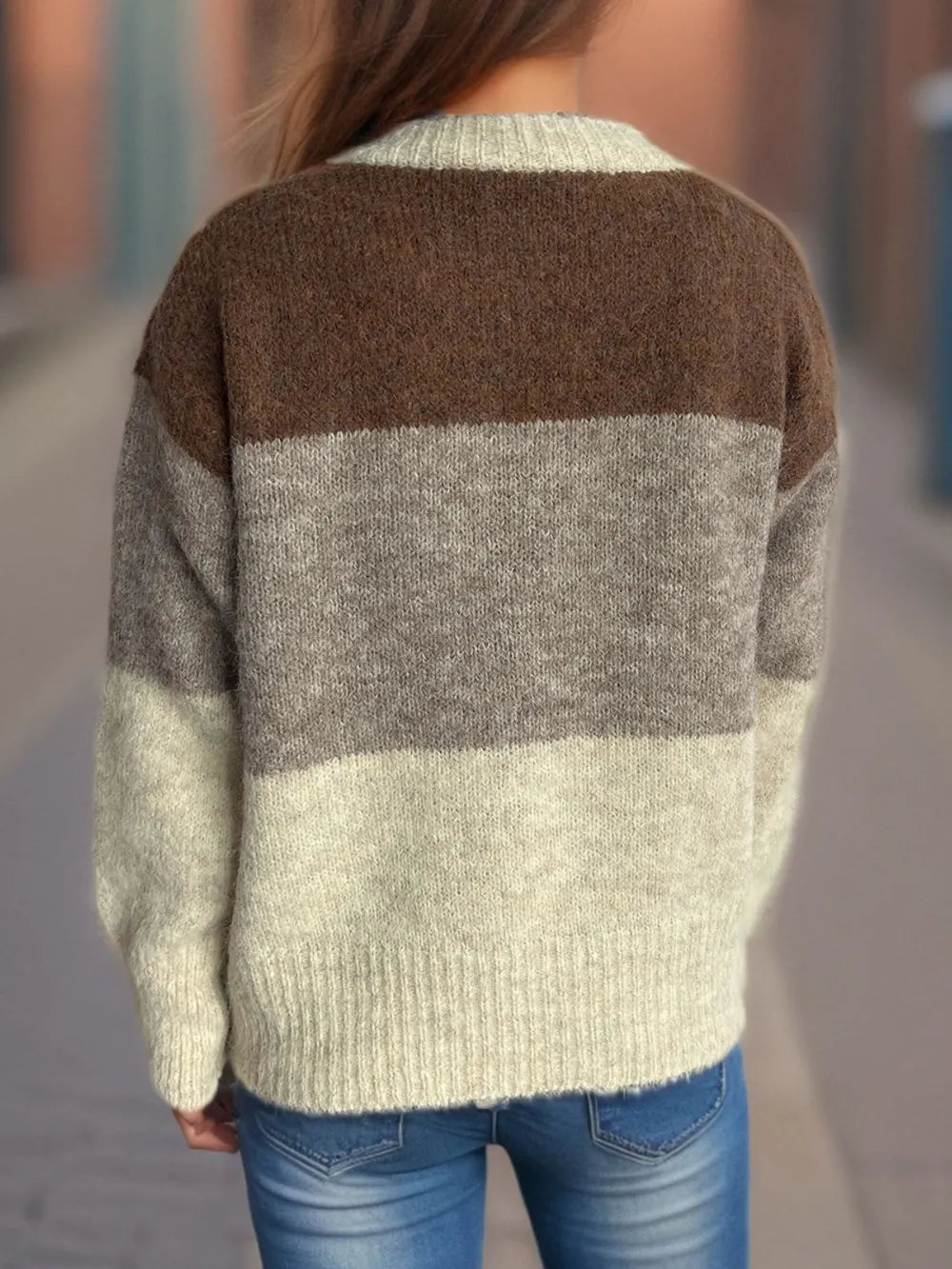 Elowyn™ | Color Block Round Neck Button-Up Cardigan