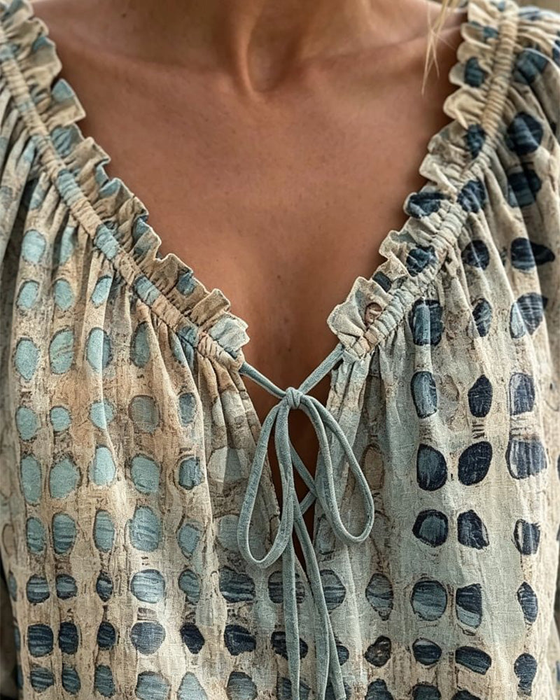 Josephine™ | Polka Dot Lace-Up Blouse