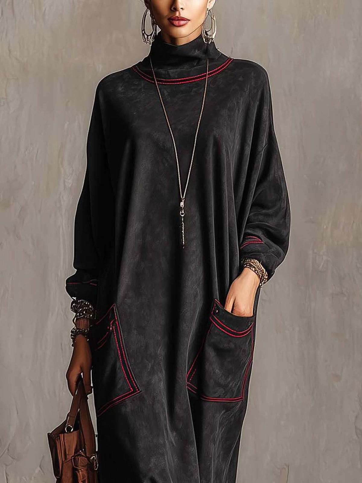 Ilsa™ | Contrast-Stitched Maxi Dress with Patch Pockets