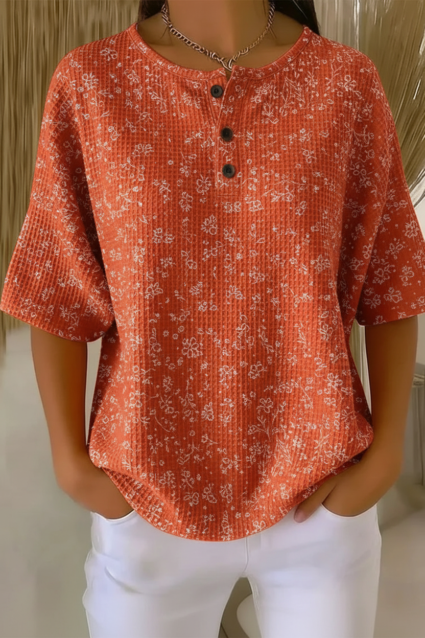 Jorah™ | Ditsy Floral Print Henley Short Sleeve Top