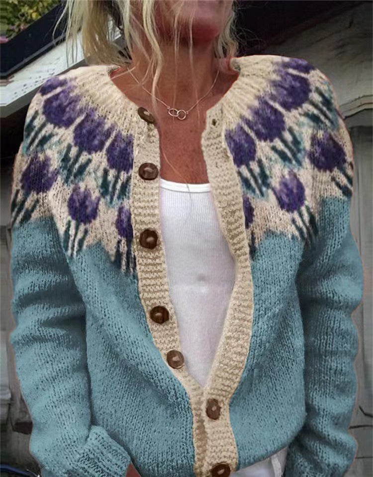 Louretta™ | Retro Floral Knit Cardigan