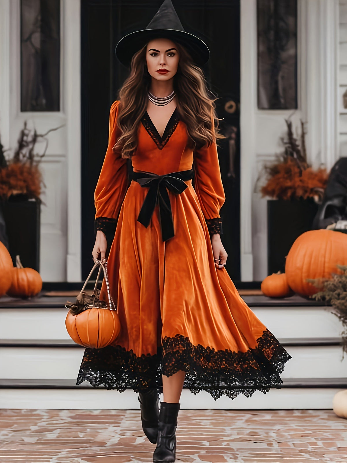 Women's Velvet Lace-Up Halloween Dress