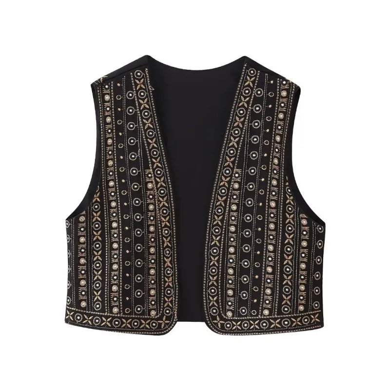 Women's Vest with Open Front and Embroidery