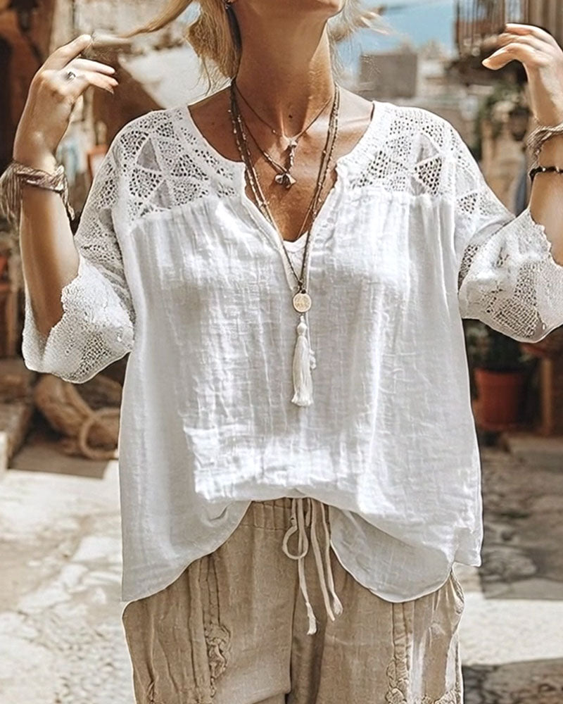 Corinne™ | V-Neck Blouse with Lace Detail