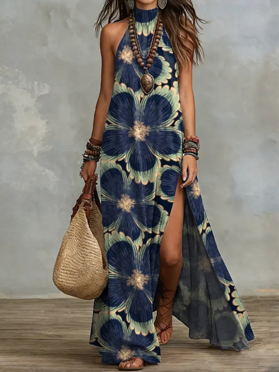 Esmée™ | Halter Neck Boho Side-Split Maxi Dress