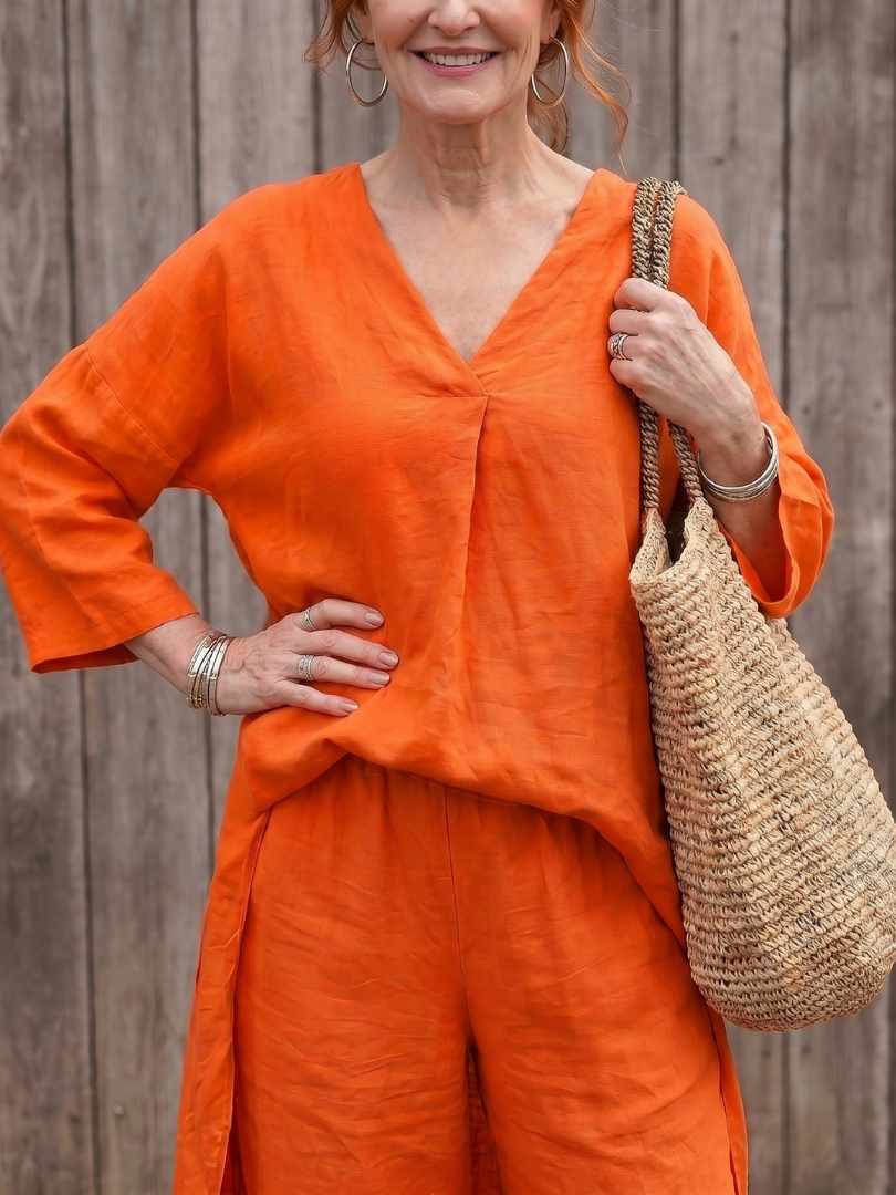 Vevaine™ | Loose Tunic Top & Wide Leg Pant Set