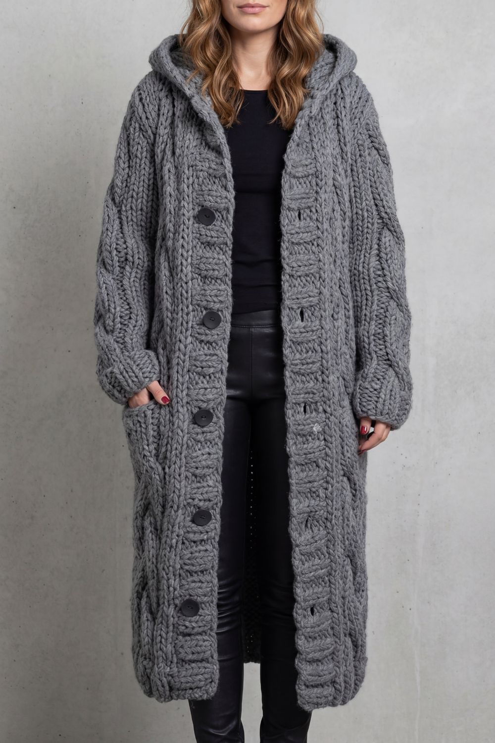 Women's Oversized Cable Knit Hooded Cardigan Coat