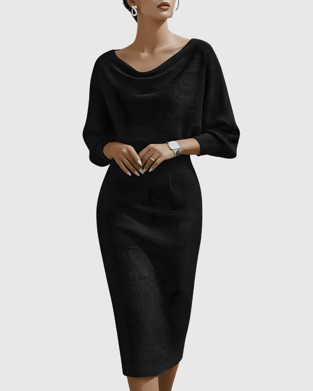 White Draped Batwing Midi Dress