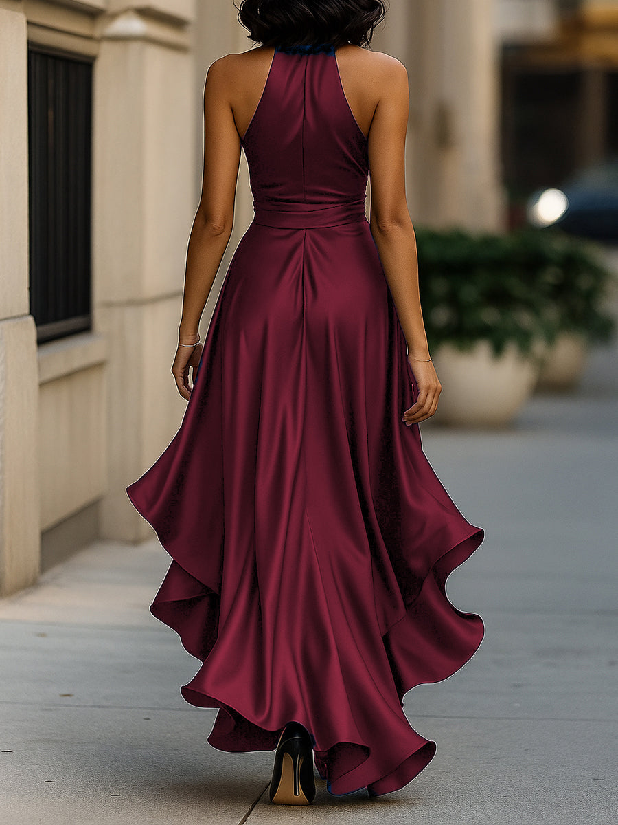 Belvara™ | Halter Neck Ruffle Evening Dress