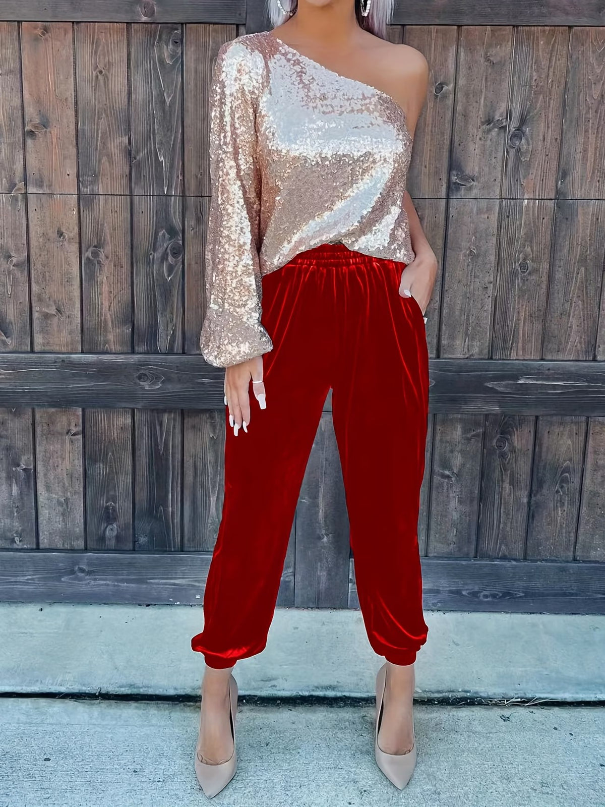 Rubina™ | Red Velvet Tapered Joggers