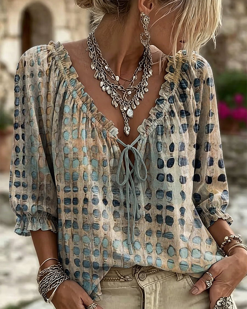 Josephine™ | Polka Dot Lace-Up Blouse