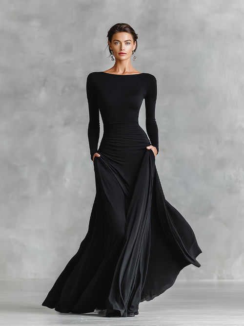 Nicolette™ | Long Sleeve Ruched Maxi Dress