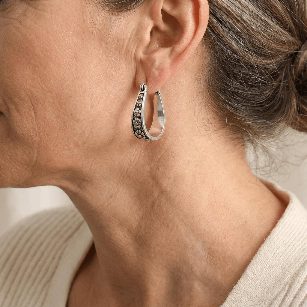 Tivette™ | Vintage Hand-Cut Daisy Hoop Earrings
