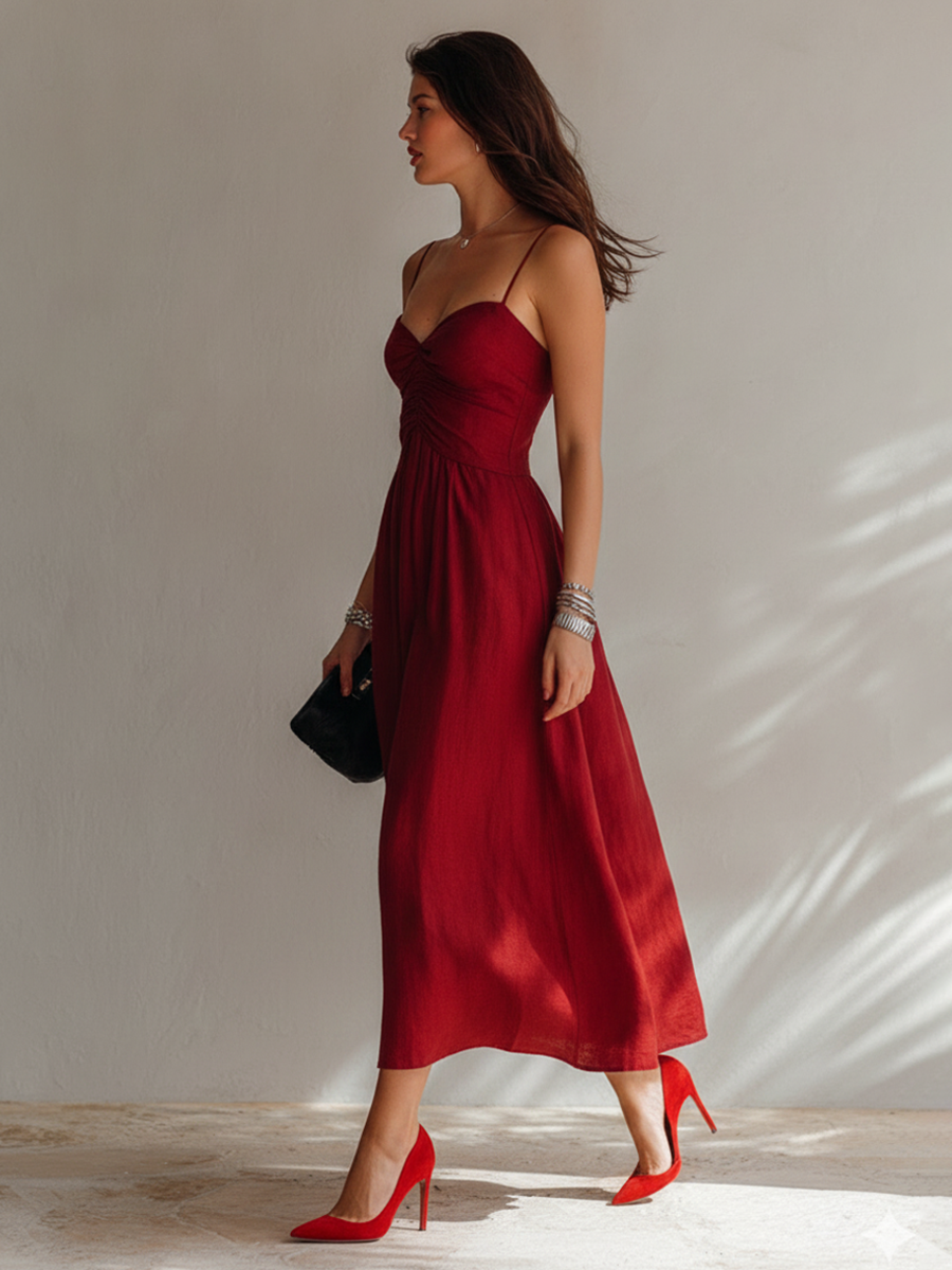 Gisella™ | Midi Dress with Sweetheart Neckline and Ruched Bodice
