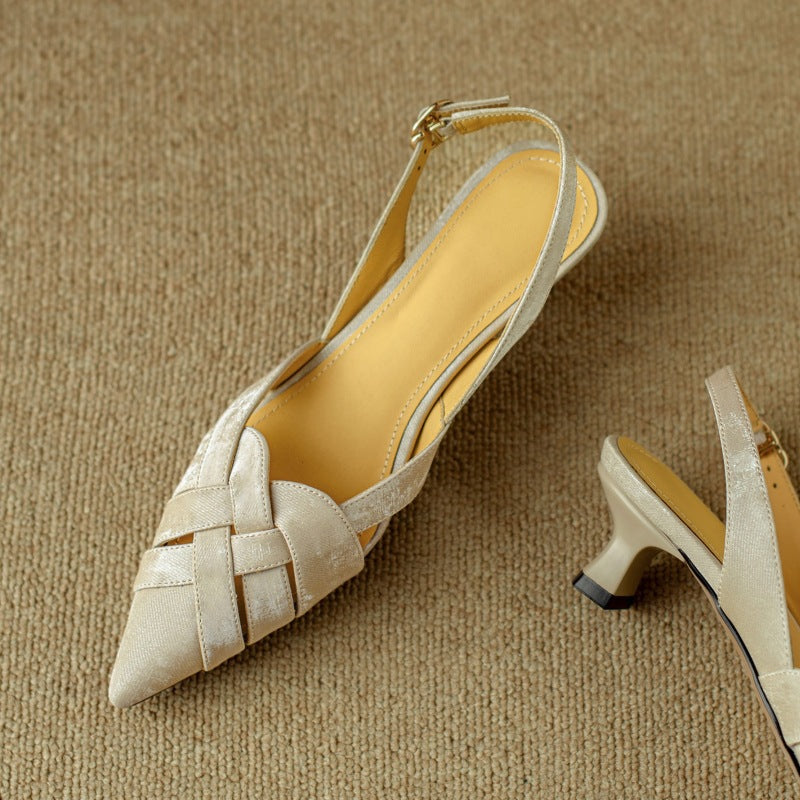 Women's Woven Leather Slingback Heels