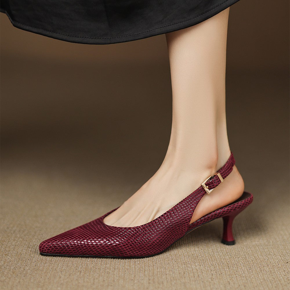 Women's Pointed Leather Slingback Heels