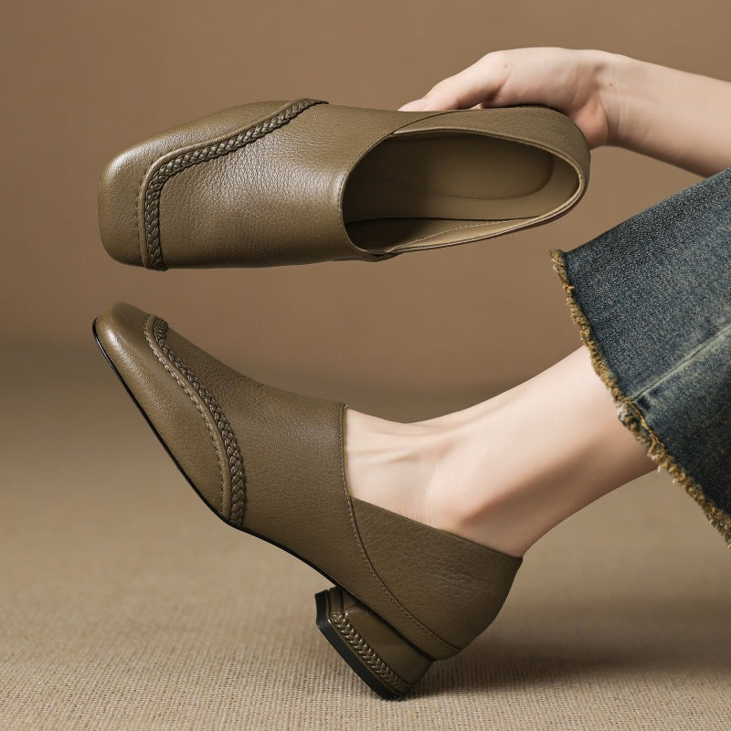 Women's Square-Toe Leather Slip-On