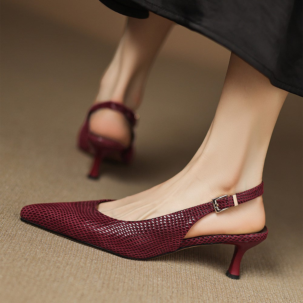 Women's Pointed Leather Slingback Heels