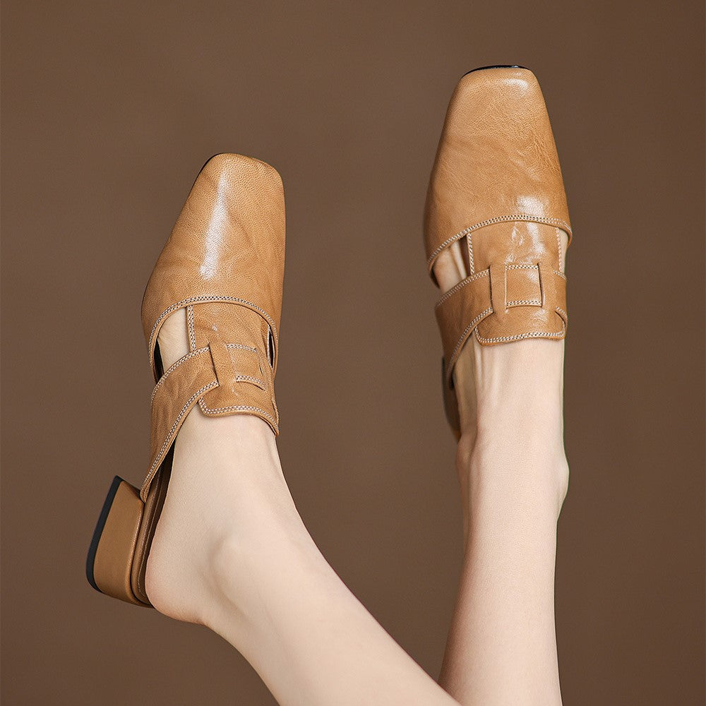 Women's Square-Toe Leather Mules