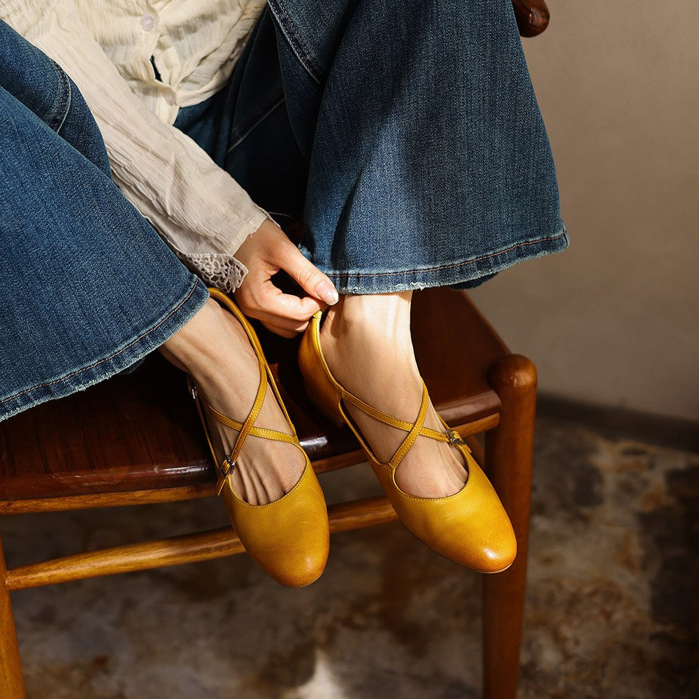 Women's Mary-Jane Leather Flats